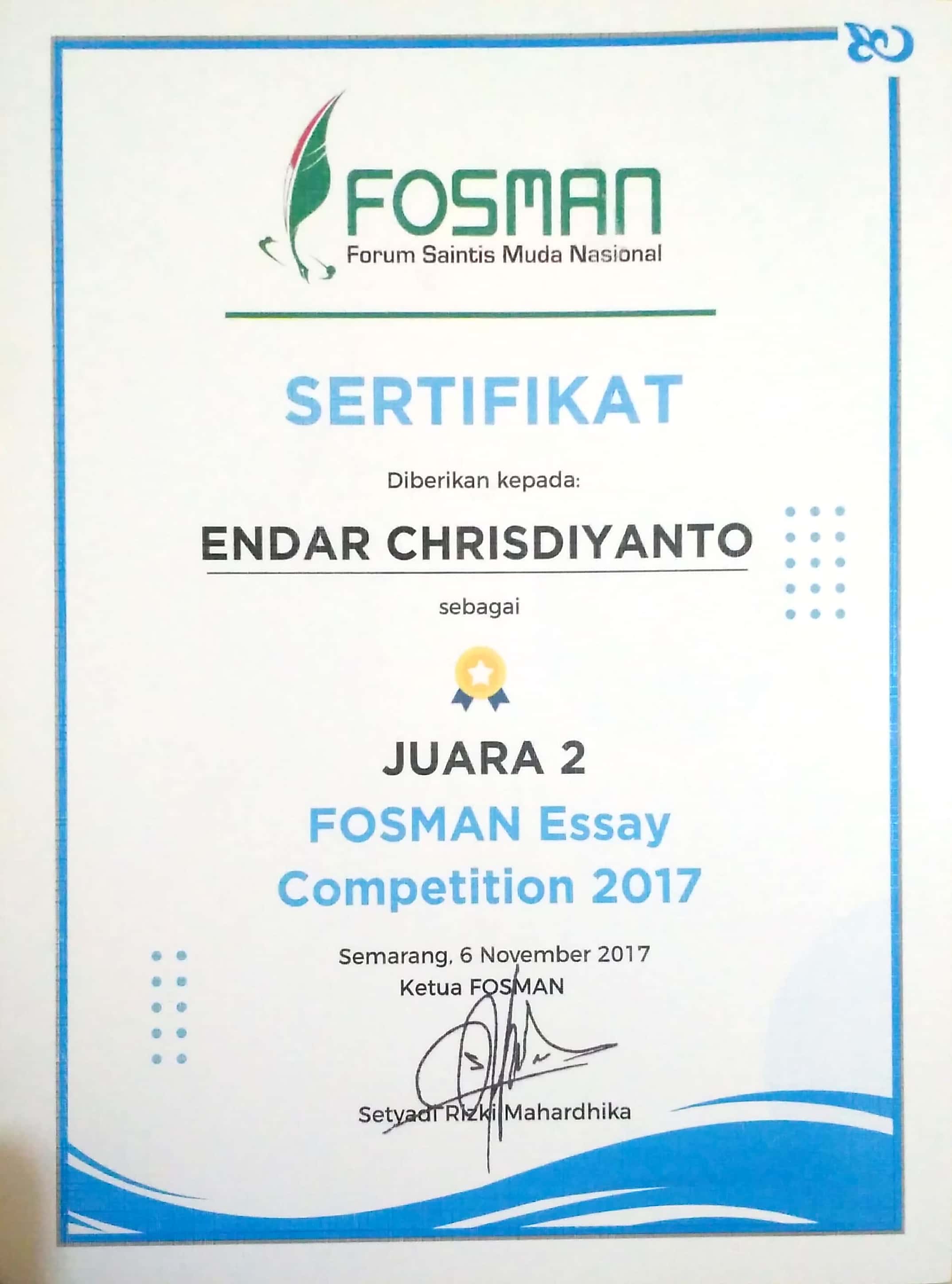 Foto Fosman Essay Competition 2017