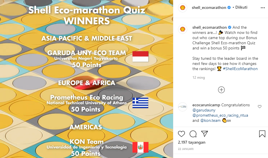 Foto Kuis Shell Eco-marathon Program Virtual Shell Eco-marathon 2021