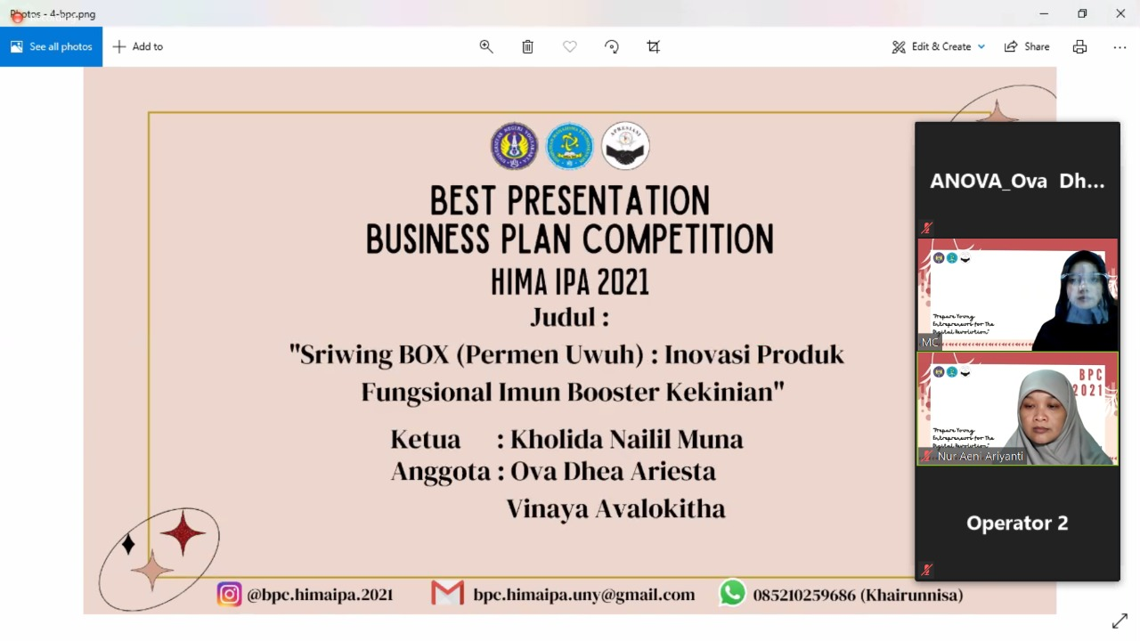 Foto  BUSINESS PLAN COMPETITION HIMA IPA UNY 2021
