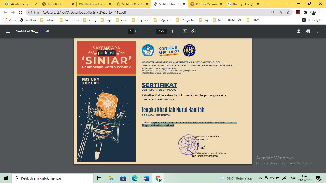 Foto Sayembara Podcast 'Siniar' Pembacaan Cerita Pendek FBS UNY 2021