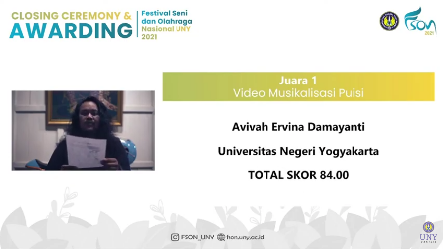 Foto Video Musikalisasi Puisi Festival Seni dan Olahraga Nasional (FSON) Universitas Negeri Yogyakarta Tahun 2021