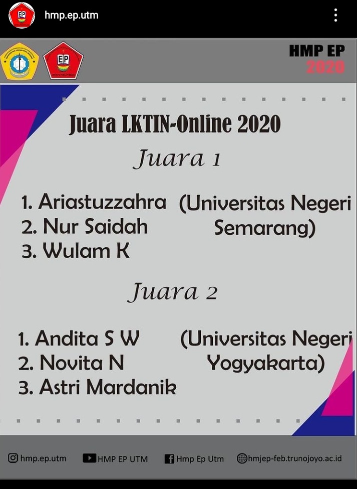 Foto Lomba Karya Tulis Ilmiah Nasional Tahun 2020 yang diselenggarakan oleh HMPE FE Universitas Negeri Yogyakarta