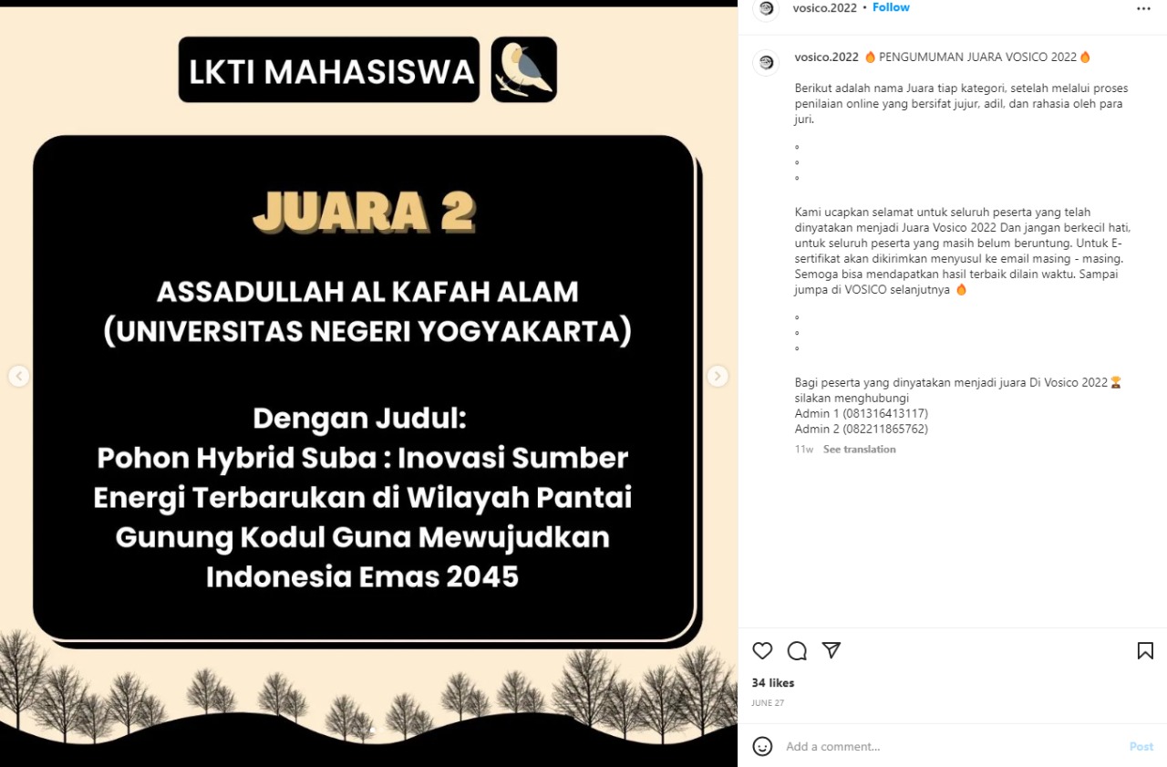 Foto Lomba Karya Tulis Ilmiah nasional Volcano Sciencetific Competition (VOSICO) Universitas Negeri Malang 2022