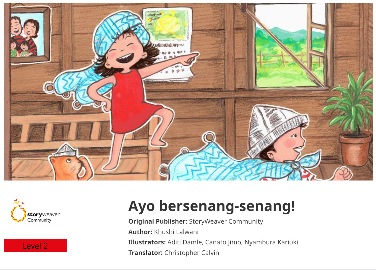 Foto penerjemahan selektif oleh Prataham Books di platform Storyweaver berjudul: Ayo Bersenang-Senang. 
