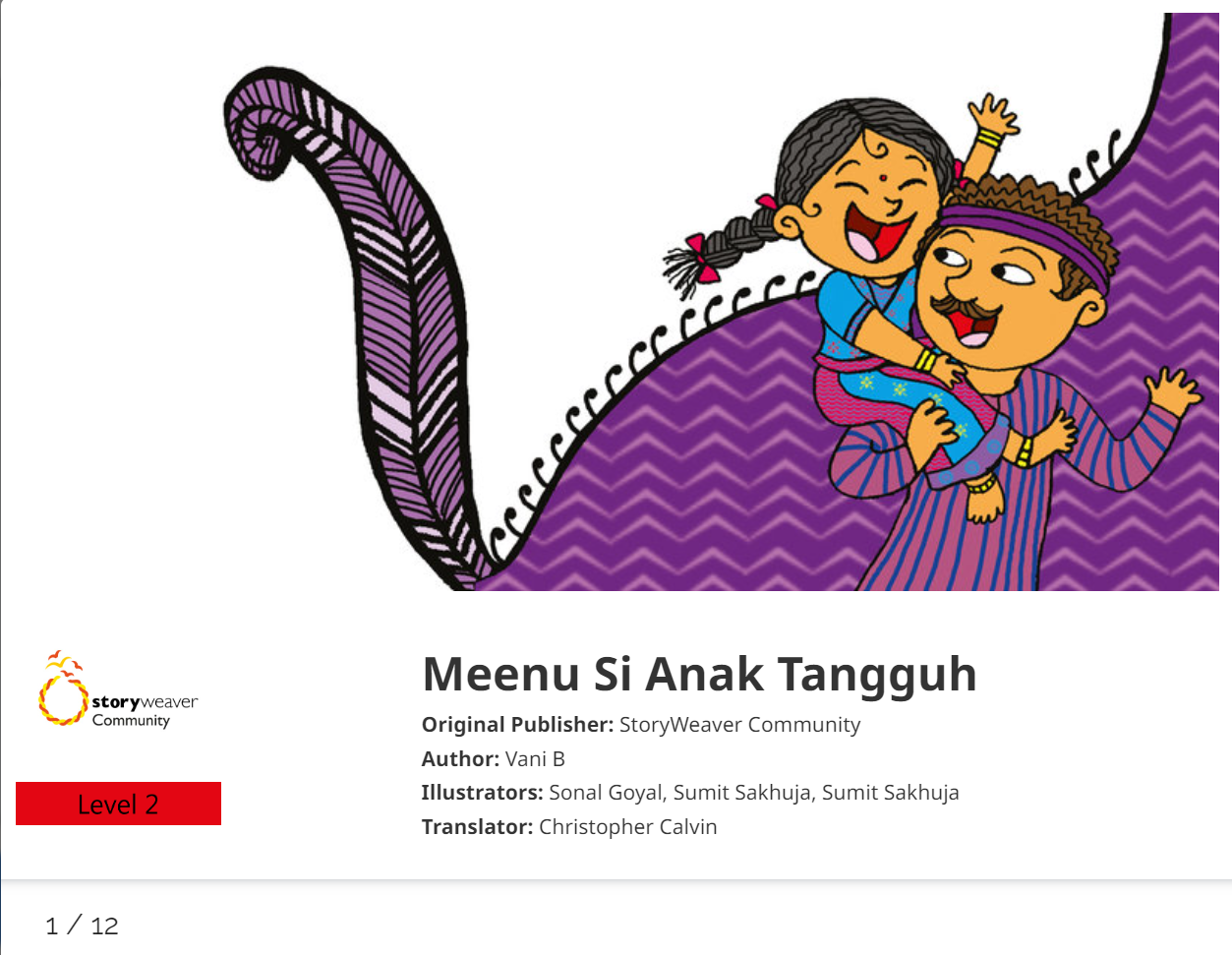 Foto penerjemahan selektif oleh Prataham Books di platform Storyweaver berjudul: Meenu Si Anak Tangguh