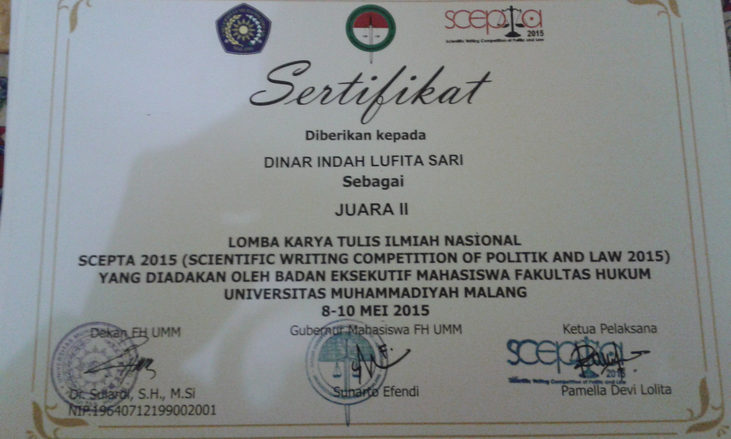 Foto Lomba Karya Tulis Ilmiah Nasional “Scientific Writing Competition of Politik and Law (SCEPTA)” Tahun 2015