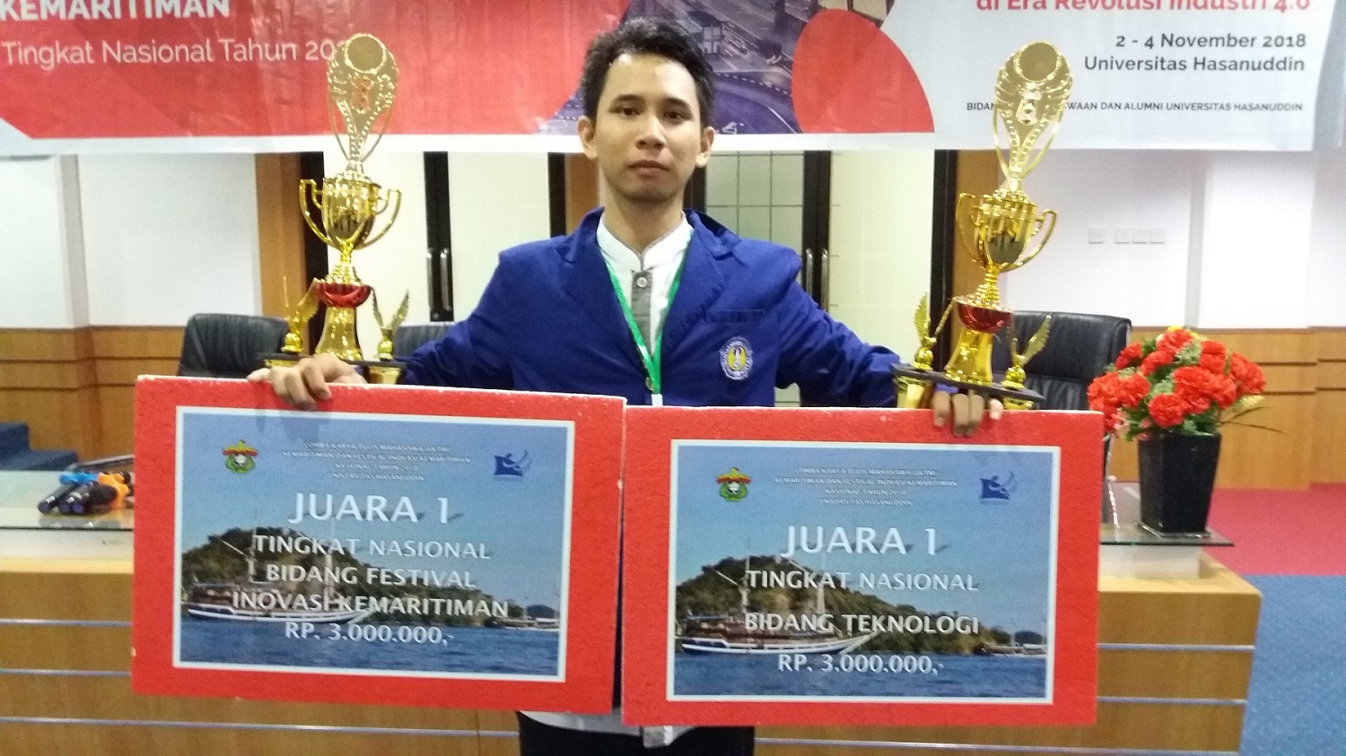 Foto 1ST Winner of National Scientific Paper LKTM category of Technology, Universitas Hasanuddin, Makassar, November 2018.