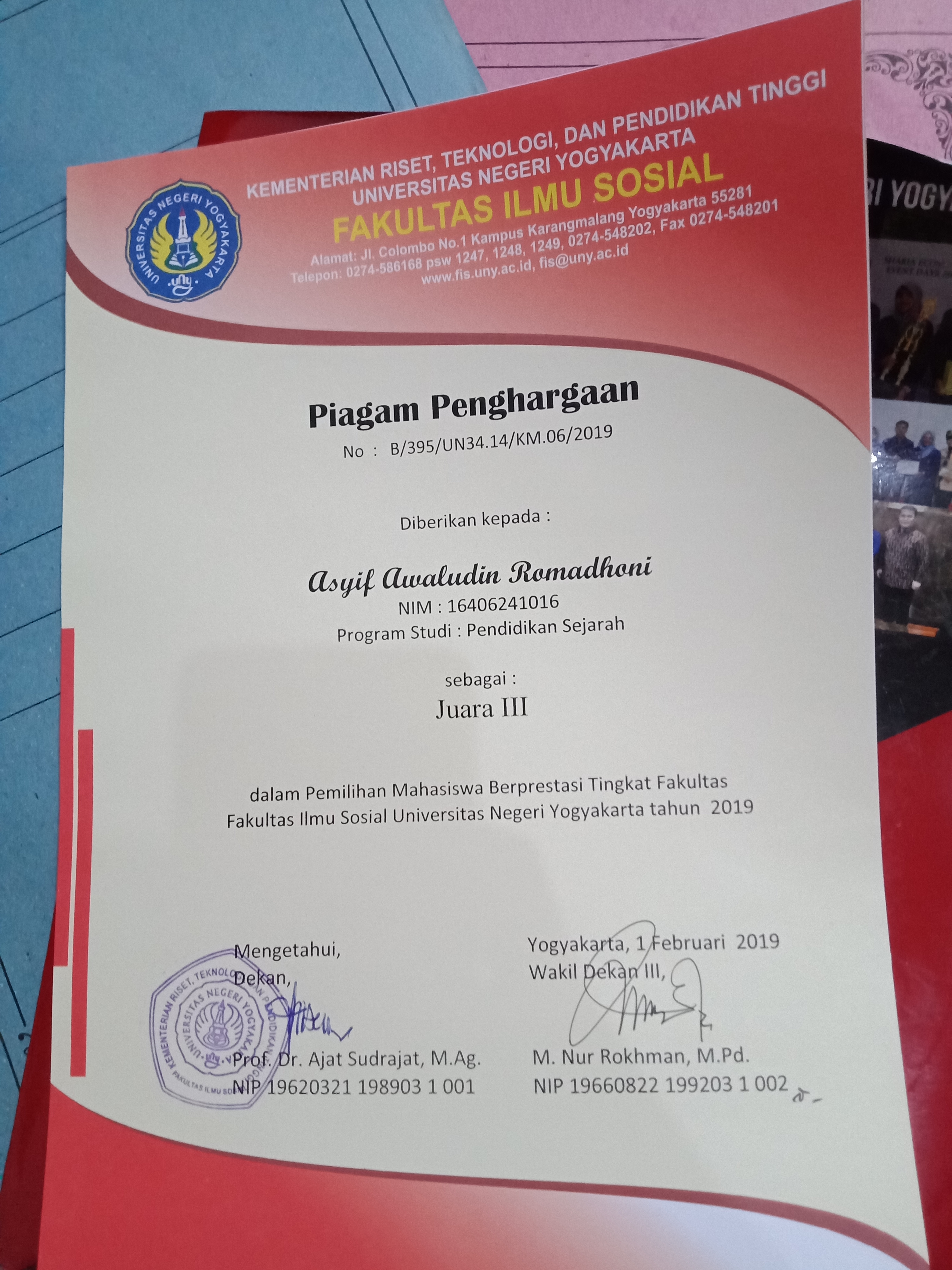 Foto Pemilihan Mahasiswa Berprestasi Fakultas Ilmu Sosial Universitas Negeri Yogyakarta 