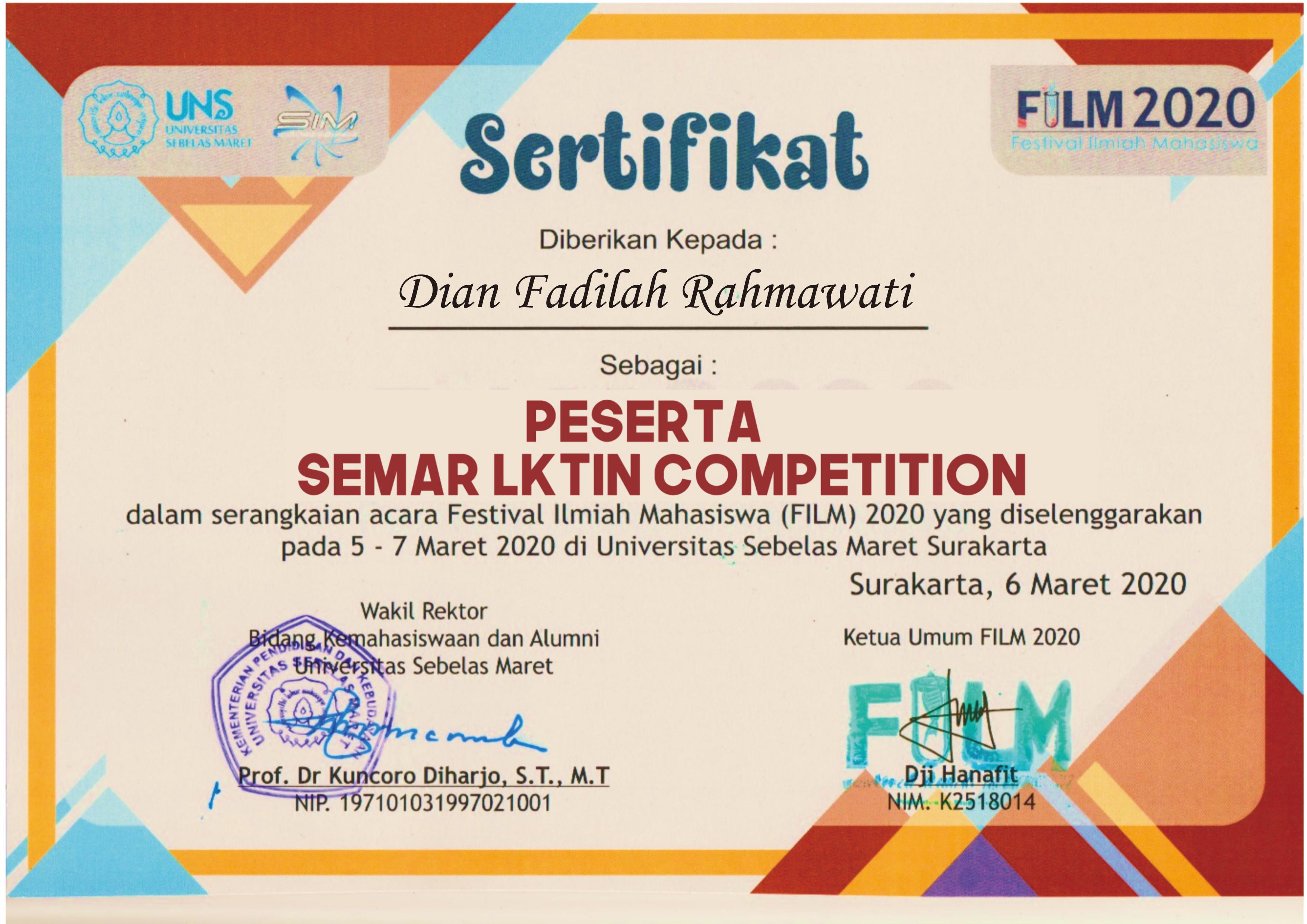 Foto Lomba Karya Tulis Ilmiah Mahasiswa Tingkat Nasional, Festival Ilmiah Mahasiswa (FILM) 2020