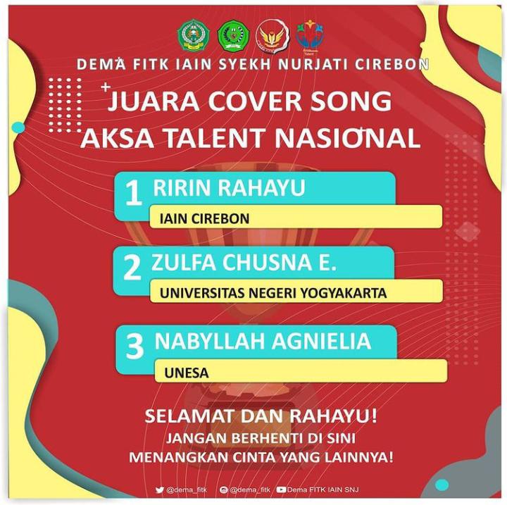 Foto Lomba Cover Song dalam Kegiatan AKSA TALENT NASIONAL Dewan Mahasiswa (DEMA) FITK IAIN Syekh Nurjati Cirebon 2020