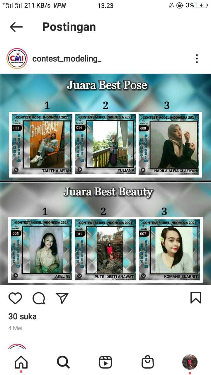 Foto Kontes Foto Model Kategori Best Beauty yang diselenggarakan oleh Contest Model Indonesia 2021