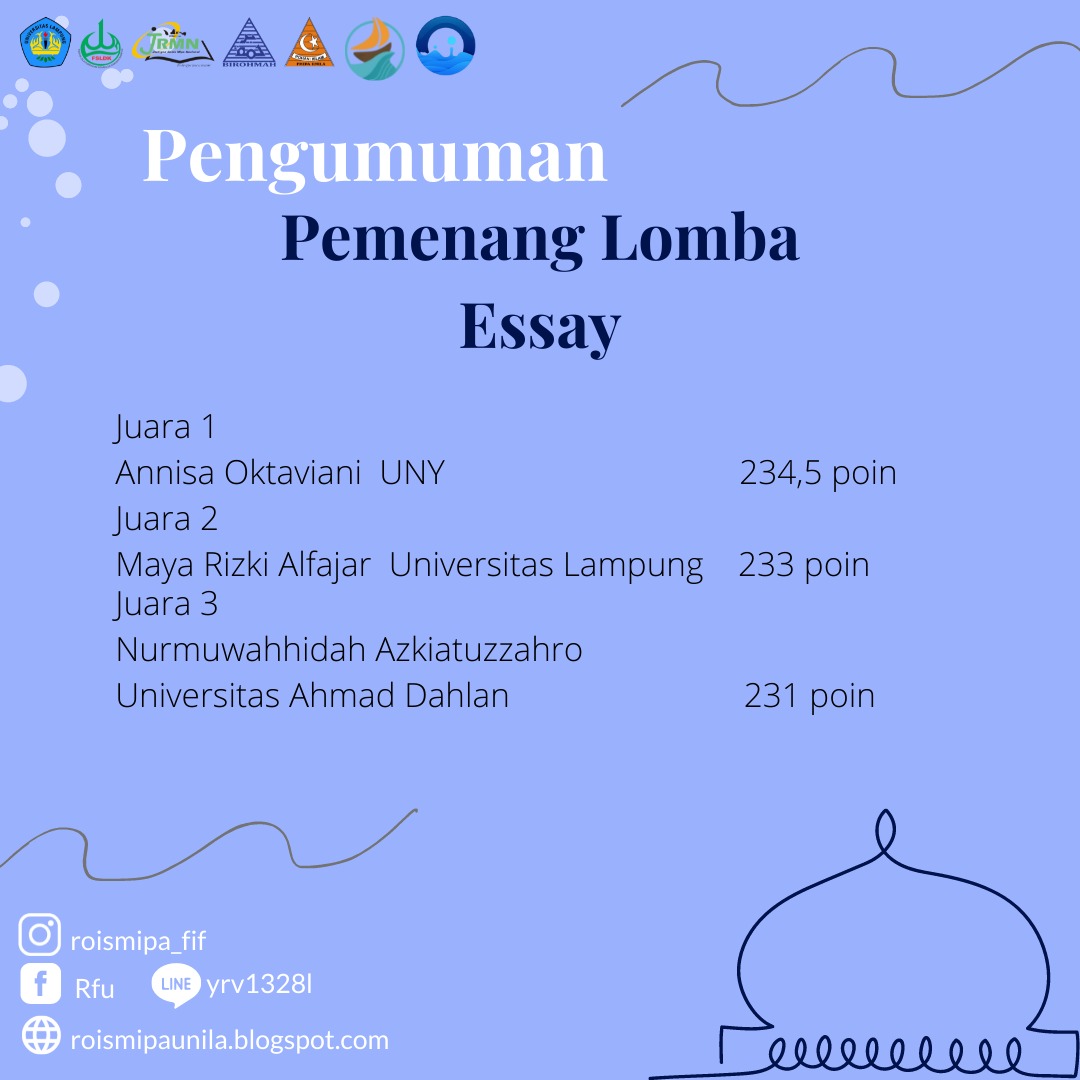 Foto Lomba Penulisan Esai Tahun 2021 yang diselenggarakan oleh Unit Kegiatan Mahasiswa Rohani Islam FMIPA, Universitas Lampung