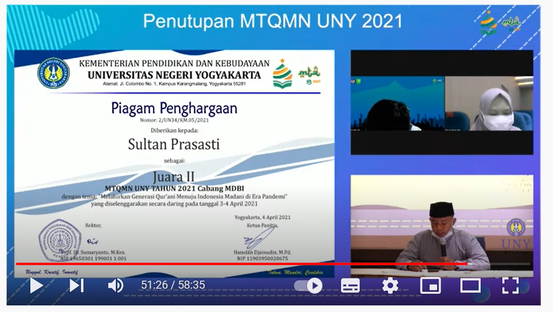 Foto MTQ English Debate Universitas Negeri Yogyakarta 2021