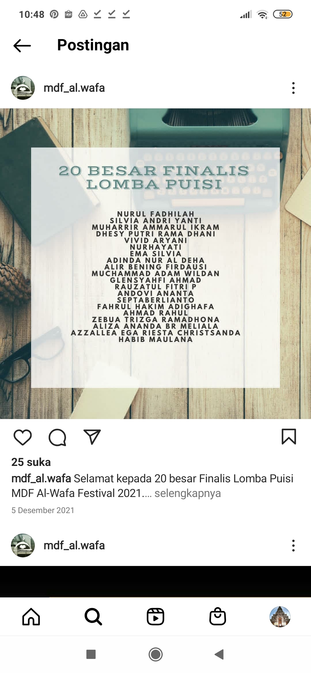 Foto Lomba Puisi Tingkat Nasional MDF Al-Wafa Festival 2021 Universitas Syiah Kuala