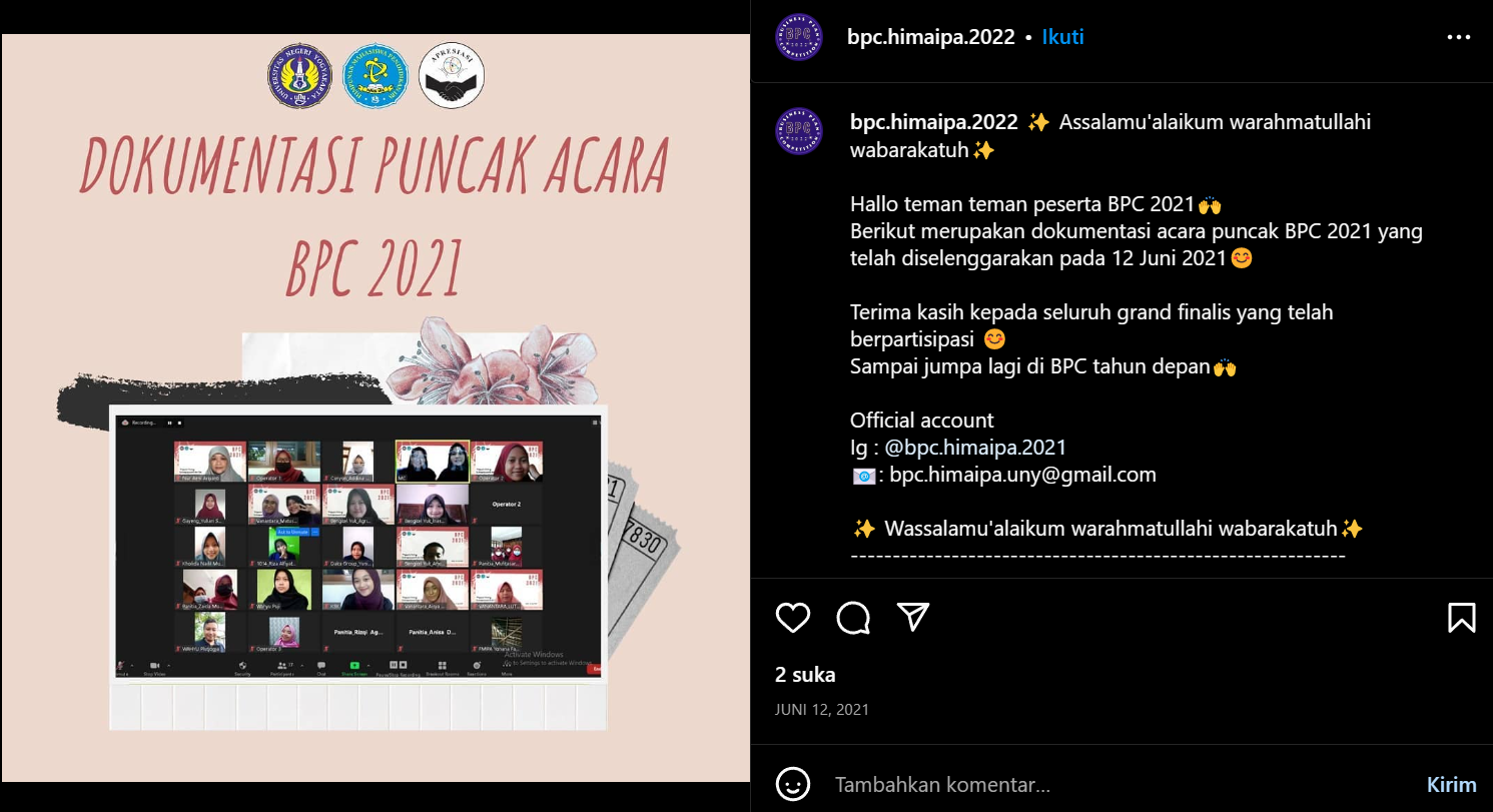 Foto  BUSINESS PLAN COMPETITION HIMA IPA UNY 2021