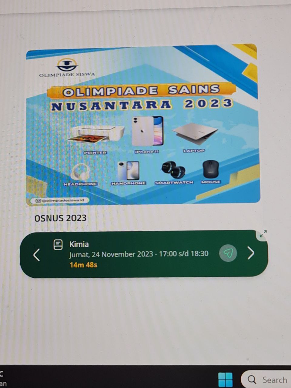 Foto Olimpiade Sains Nusantara 2023 dalam bidang Kimia 